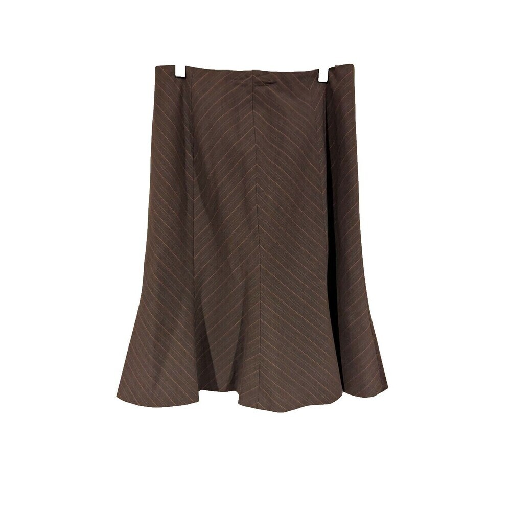 Josephine‎ Chaus Petite Brown Pinstripe A-Line Midi Skirt Dark Earth 10P NWT